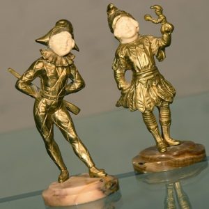 Georges Omerth Gilt Bronze Chryselephantine Pair of Child Jester Sculptures circa 1910-1920's