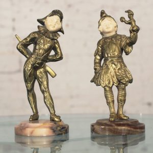 Georges Omerth Gilt Bronze Chryselephantine Pair of Child Jester Sculptures circa 1910-1920's