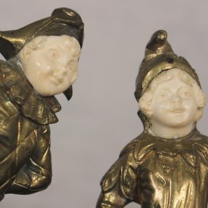 Georges Omerth Gilt Bronze Chryselephantine Pair of Child Jester Sculptures circa 1910-1920's