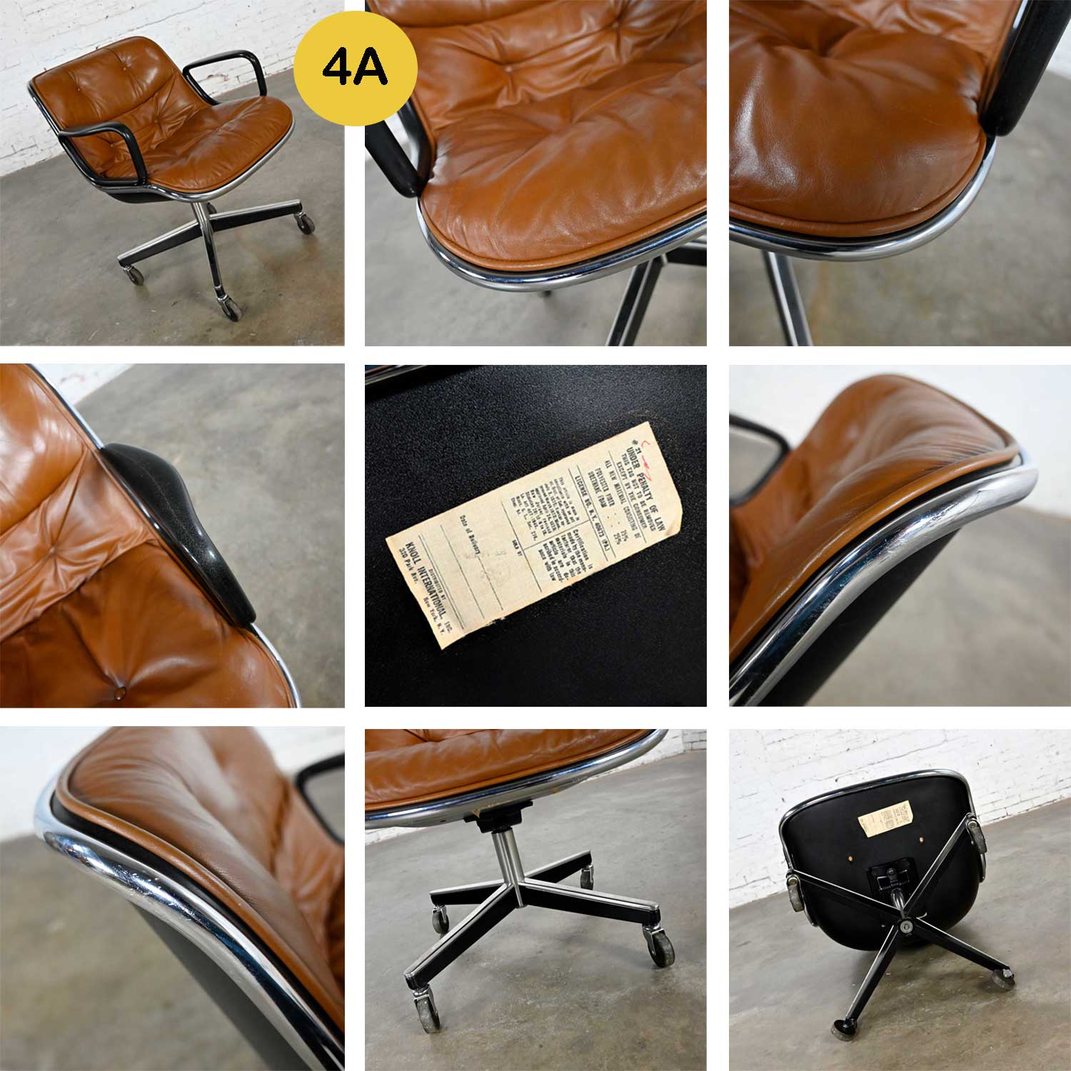 Executive Armchairs by Charles Pollock for Knoll Brown Leather with 4 Prong Base 3 Selling Separately