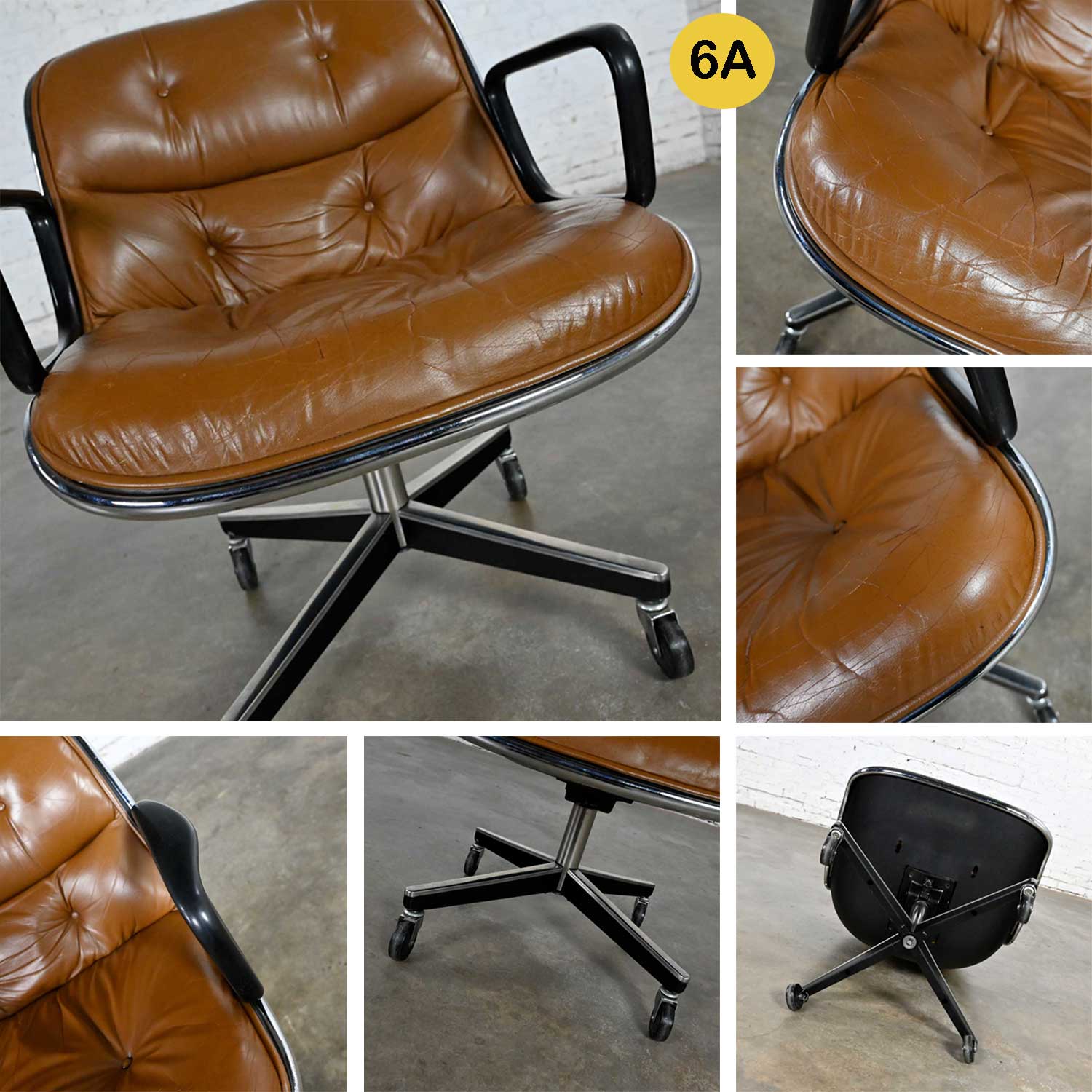 Executive Armchairs by Charles Pollock for Knoll Brown Leather with 4 Prong Base 3 Selling Separately