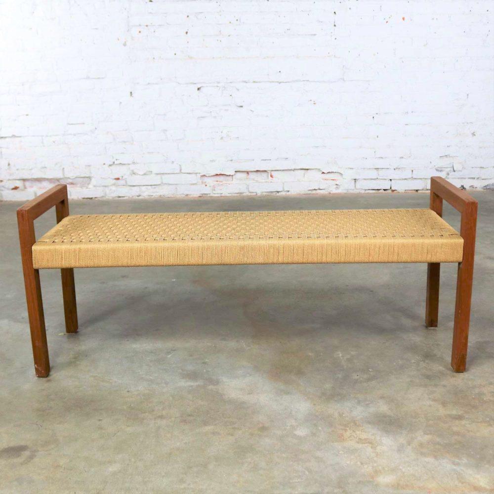 Scandinavian Modern Style Rope and Teak Bench by Sun Cabinet Company