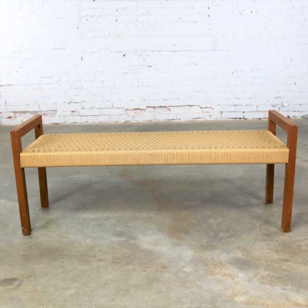 Scandinavian Modern Style Rope and Teak Bench by Sun Cabinet Company