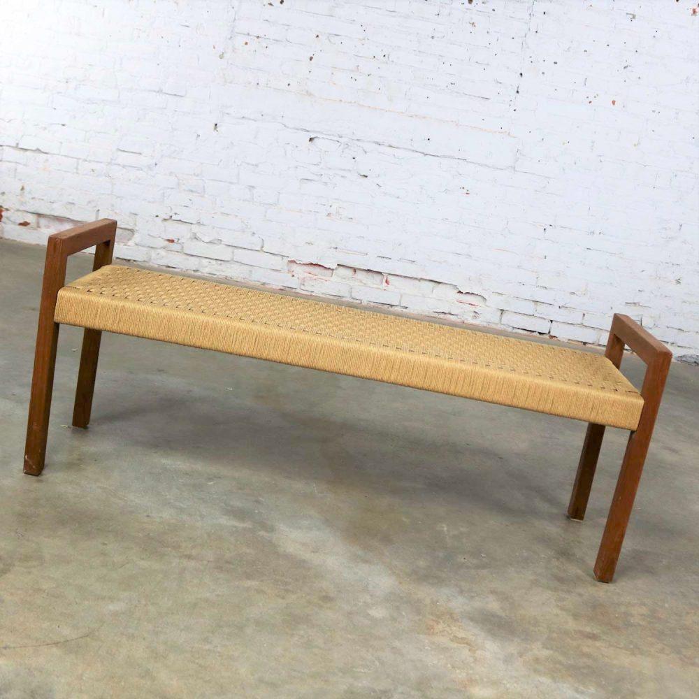 Scandinavian Modern Style Rope and Teak Bench by Sun Cabinet Company