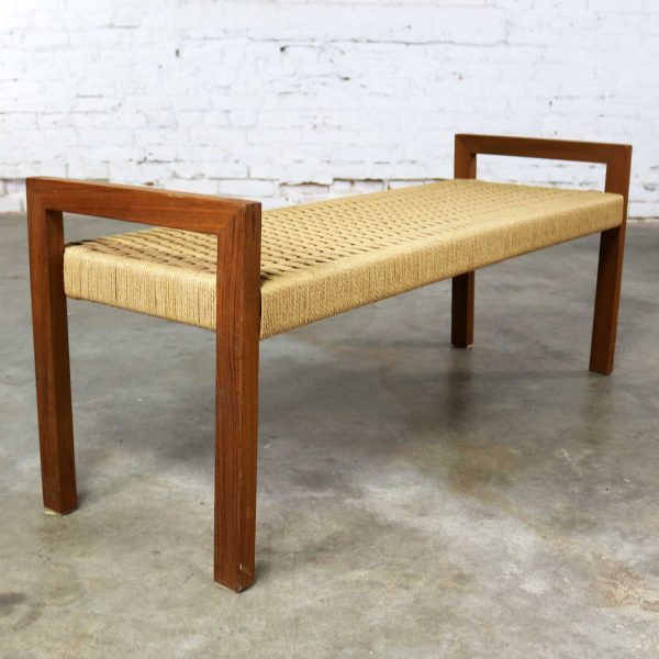 Scandinavian Modern Style Rope and Teak Bench by Sun Cabinet Company
