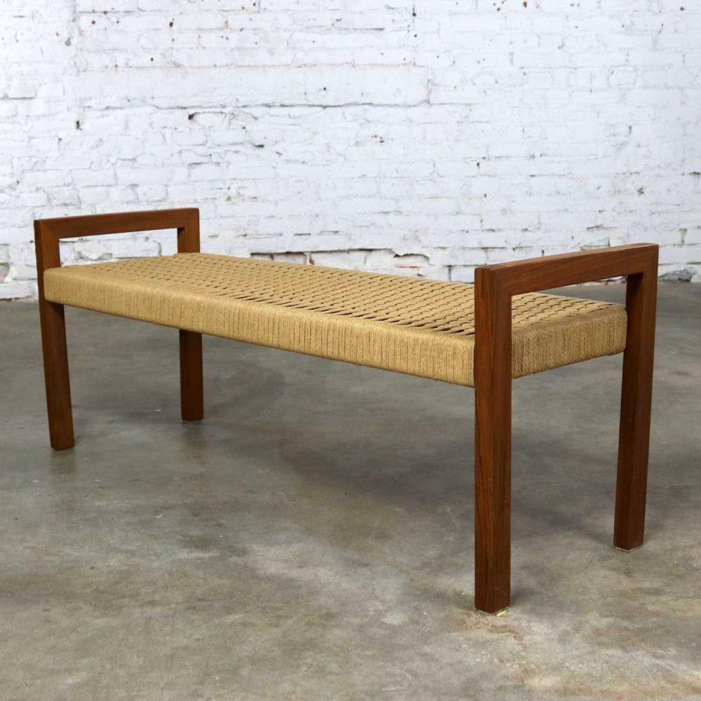 Scandinavian Modern Style Rope and Teak Bench by Sun Cabinet Company