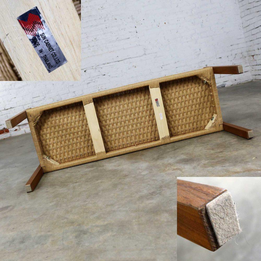 Scandinavian Modern Style Rope and Teak Bench by Sun Cabinet Company