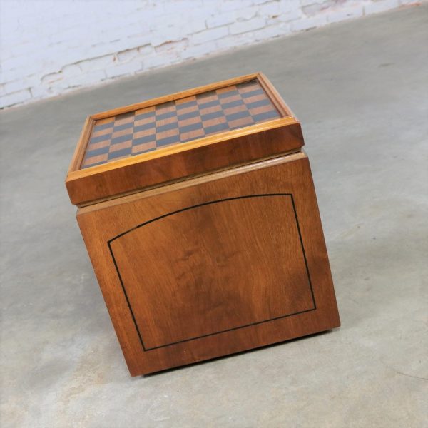 Mid Century Modern Lane Rolling Cube Storage Ottoman with Game Board Flip Table Top