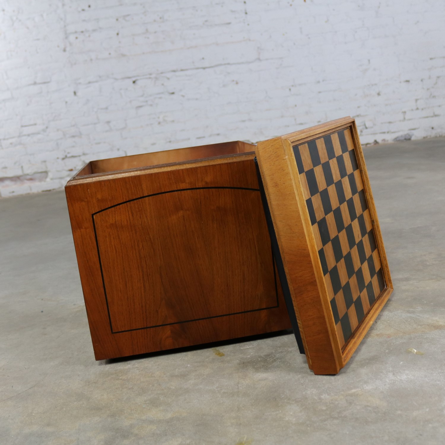 Mid Century Modern Lane Rolling Cube Storage Ottoman with Game Board Flip Table Top