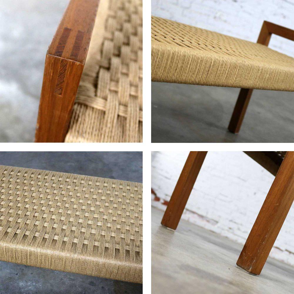 Scandinavian Modern Style Rope and Teak Bench by Sun Cabinet Company