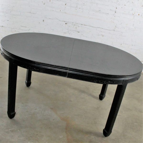 Black Century Furniture Chin Hua Style Dining Table Round to Oval Hollywood Regency
