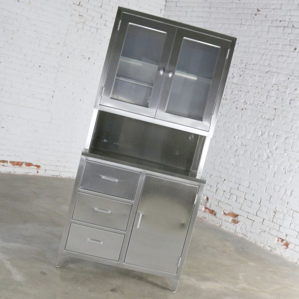Vintage Stainless Steel Cupboard Industrial Medical Step Back Cabinet-1