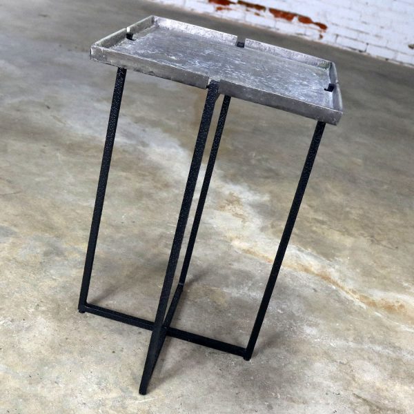Michael Aram Square Side Table Black Iron and Silvered Bronze with Removable Top