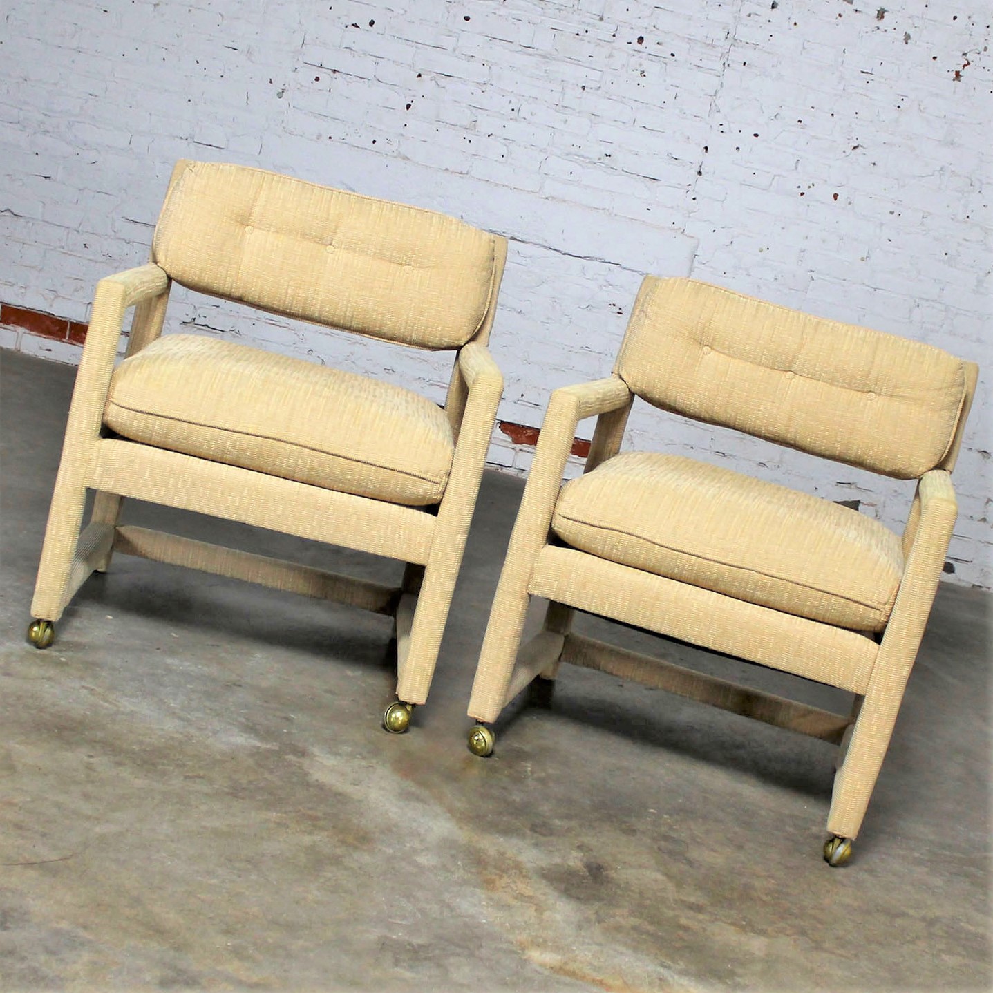 Parsons Style Rolling Club Arm Chairs Attributed to Milo Baughman MCM Vintage