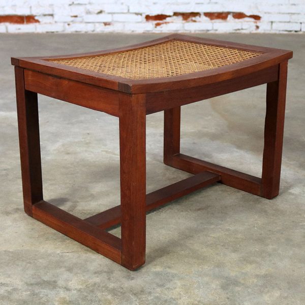 Mid Century Scandinavian Modern Teak and Cane Bench Stool Ottoman