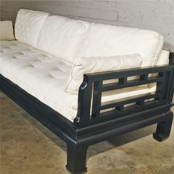 Asian Inspired Black Lacquer Sofa Attributed to Michael Taylor for Baker