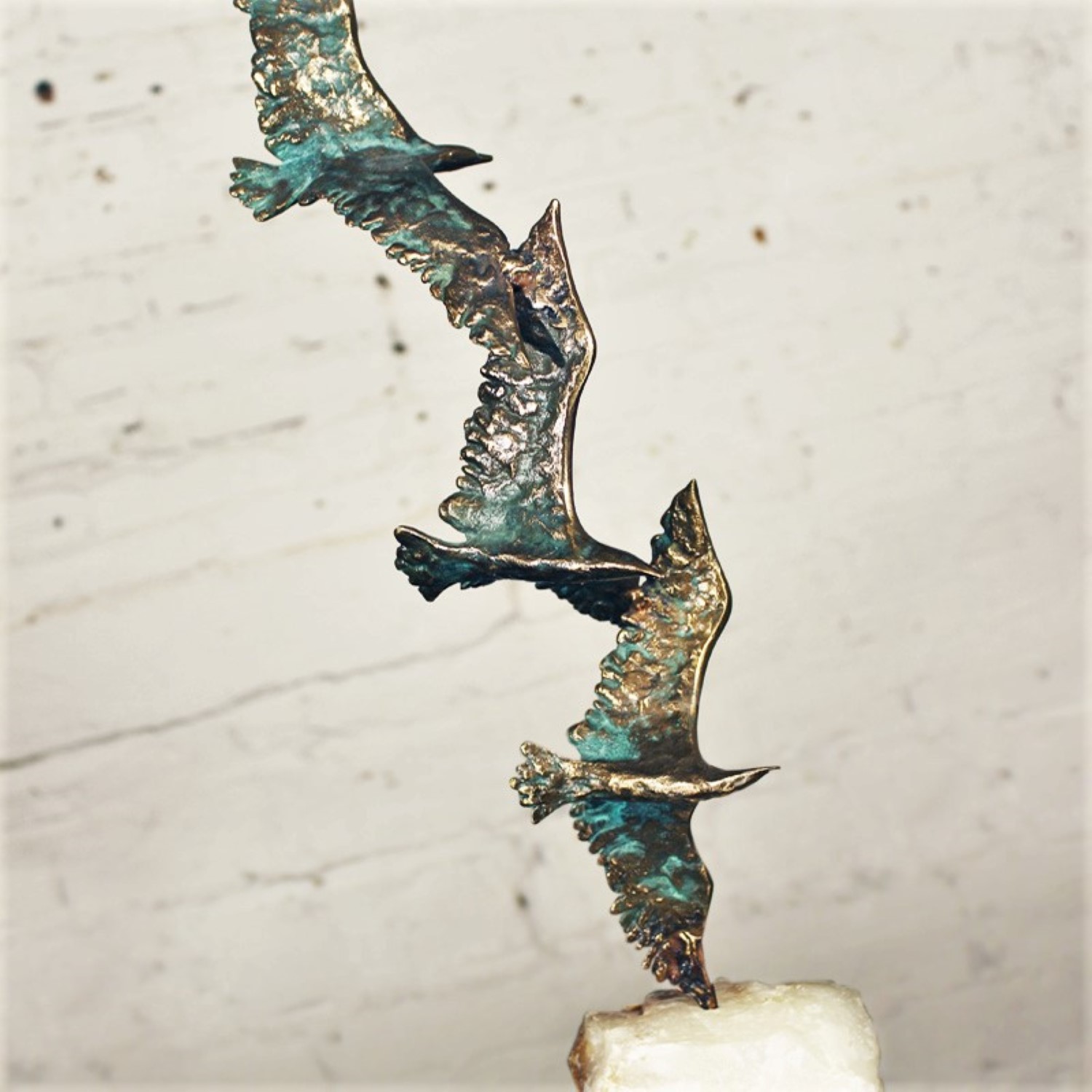 Mid Century Curtis Jere Bronze Sculpture 3 Birds in Flight