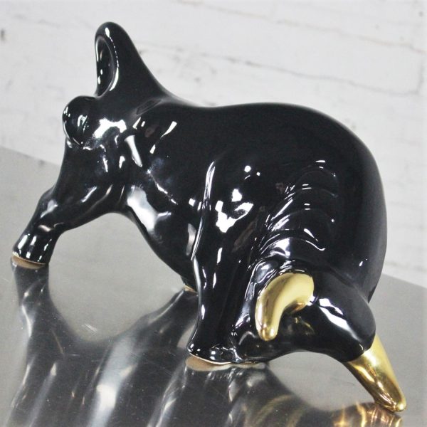 Large Royal Haeger Style Black and Gold Vanguard Studios Bull