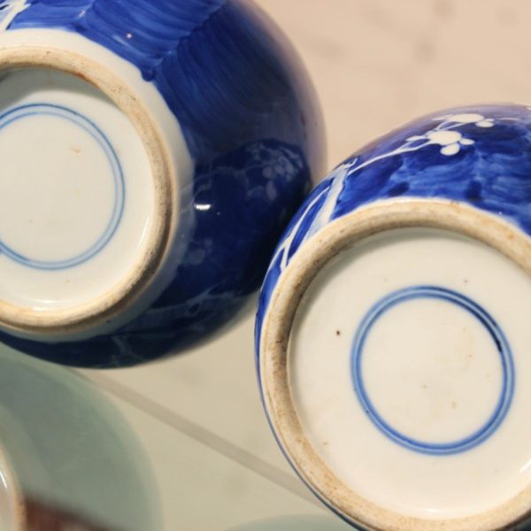 Pair Antique Chinese Blue and White Porcelain Ginger Jars and Covers