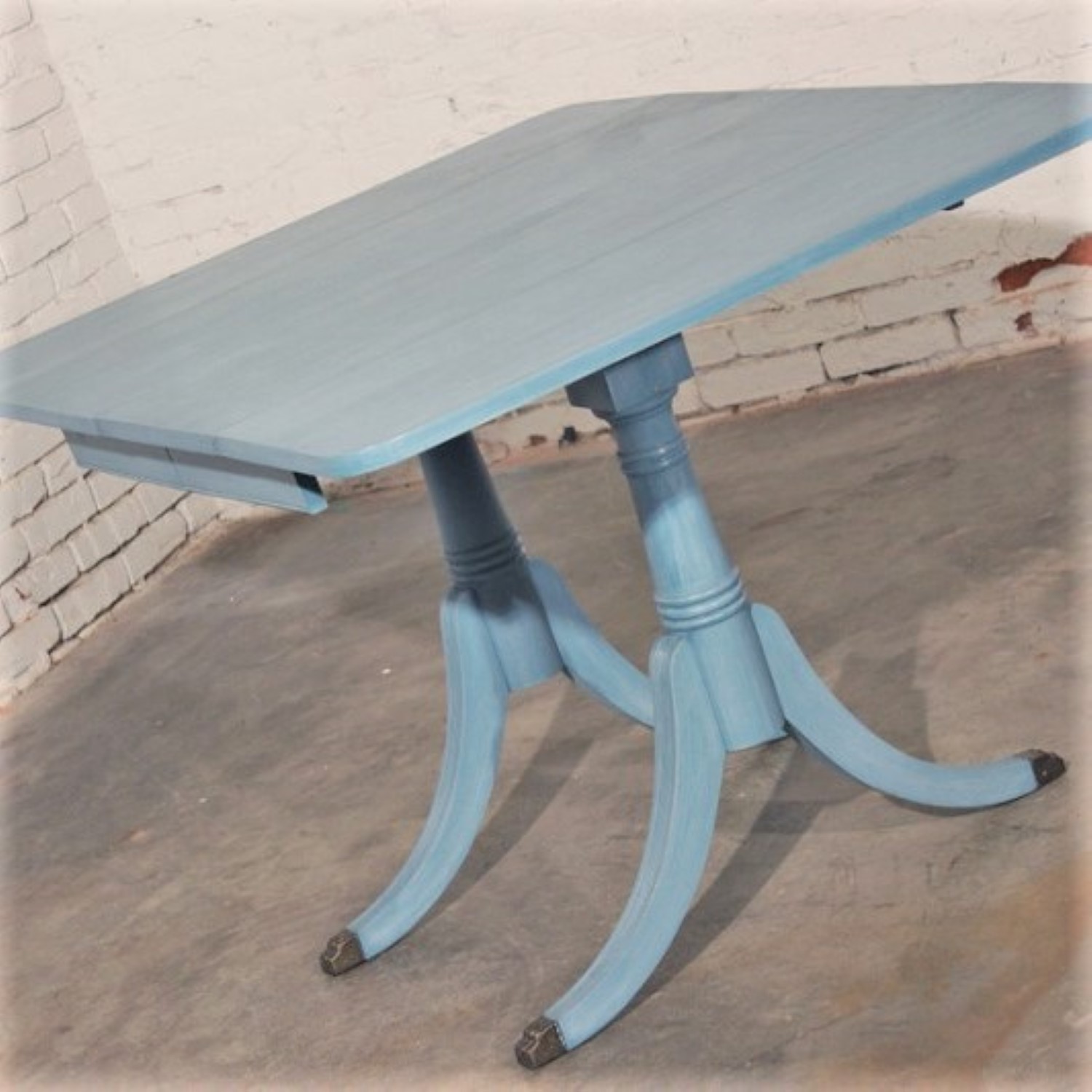 Federal Duncan Phyfe Style Robin's Egg Blue Shabby Chic Dining Table