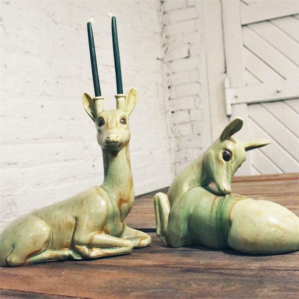 Mid Century Modern Ceramic Deer Centerpiece Candleholder