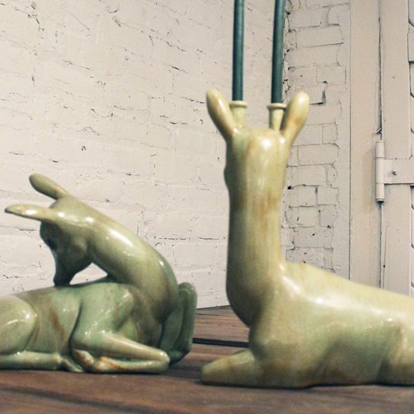 Mid Century Modern Ceramic Deer Centerpiece Candleholder