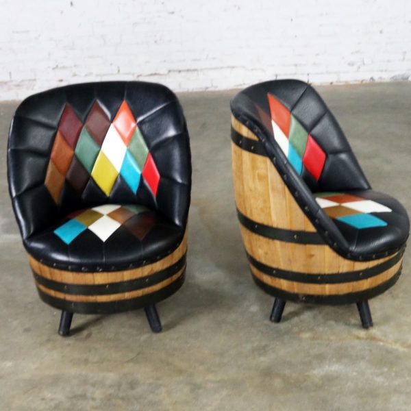 Mid Century Whiskey Barrel Swivel Barrel Chairs by Brothers of Kentucky, a Pair