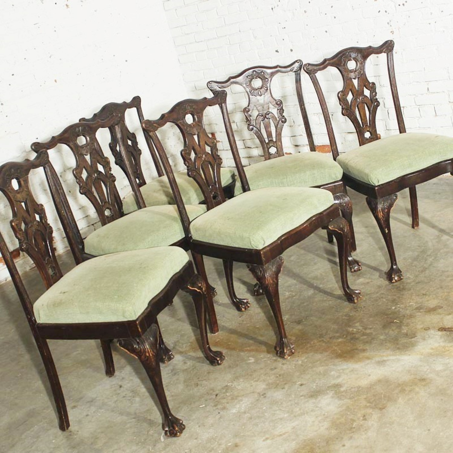 Antique Chinese Chippendale Dining Side Chairs, Set of 6