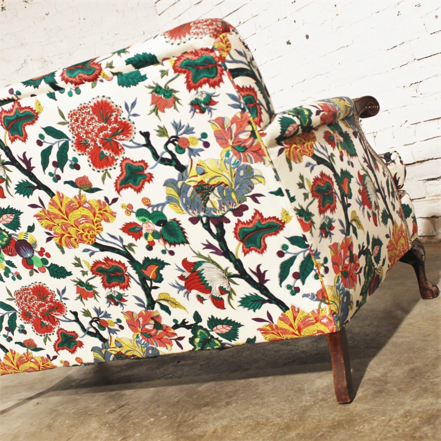 Antique Bold and Bright English Club-Style Floral Loveseat - ONLY ONE