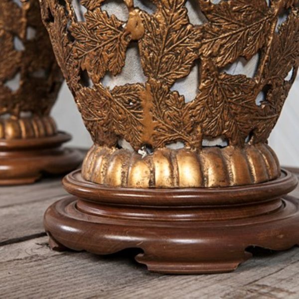 Gilded Metal Chrysanthemum Asian Lamps