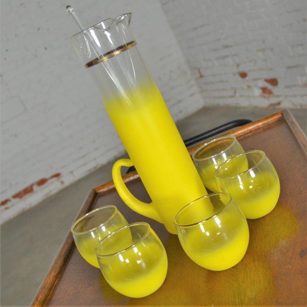 Vintage Mid Century Modern Blendo Sunshine Yellow Cocktail Beverage Set