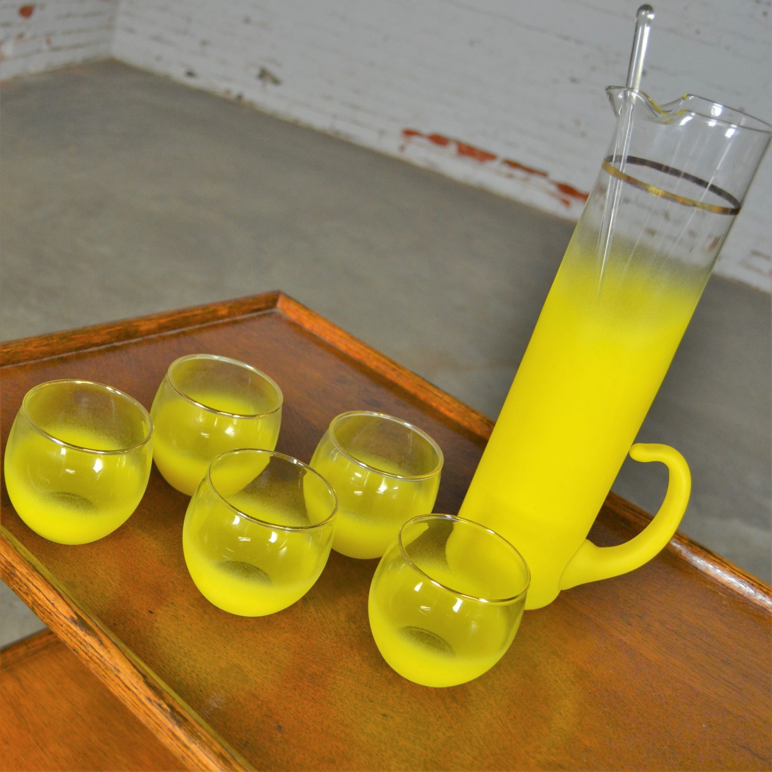 Vintage Mid Century Modern Blendo Sunshine Yellow Cocktail Beverage Set