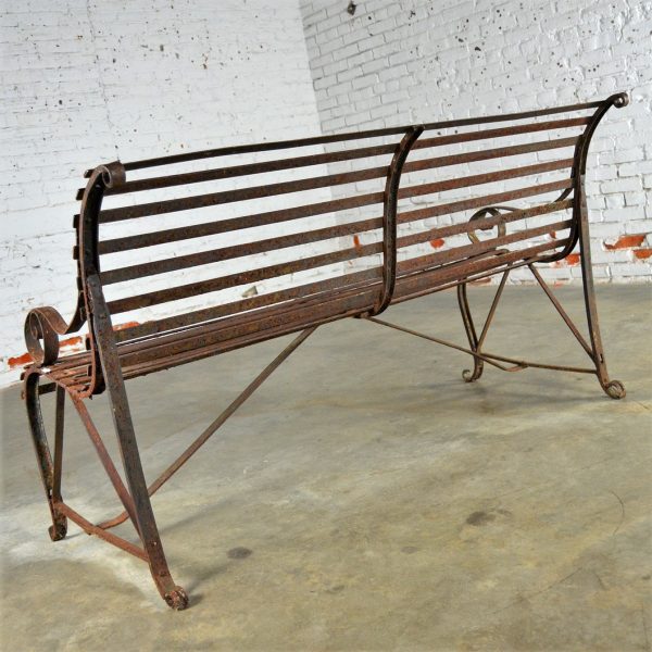 Antique 19th Century Forged Strap Iron Garden Bench