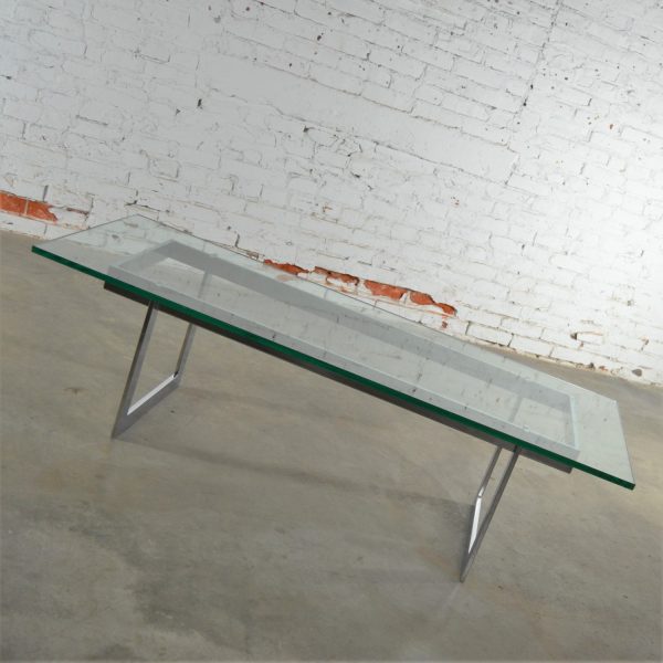 Vintage Mid Century Modern Milo Baughman Style Chrome & Glass Coffee Table