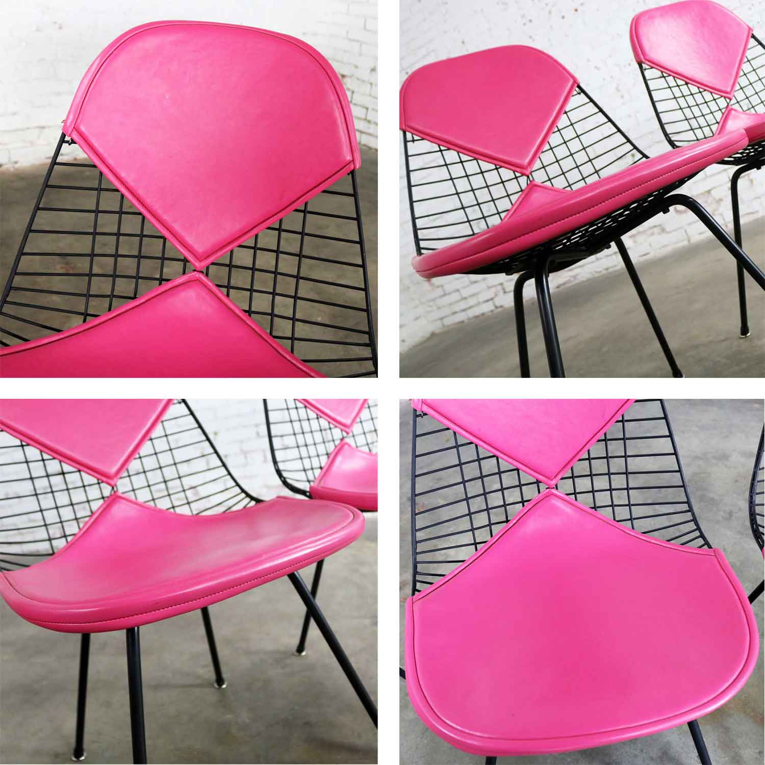 4 DKX-2 Wire Bikini Shell Chairs w/ X Bases & Hot Pink Bikinis by Eames for Herman Miller