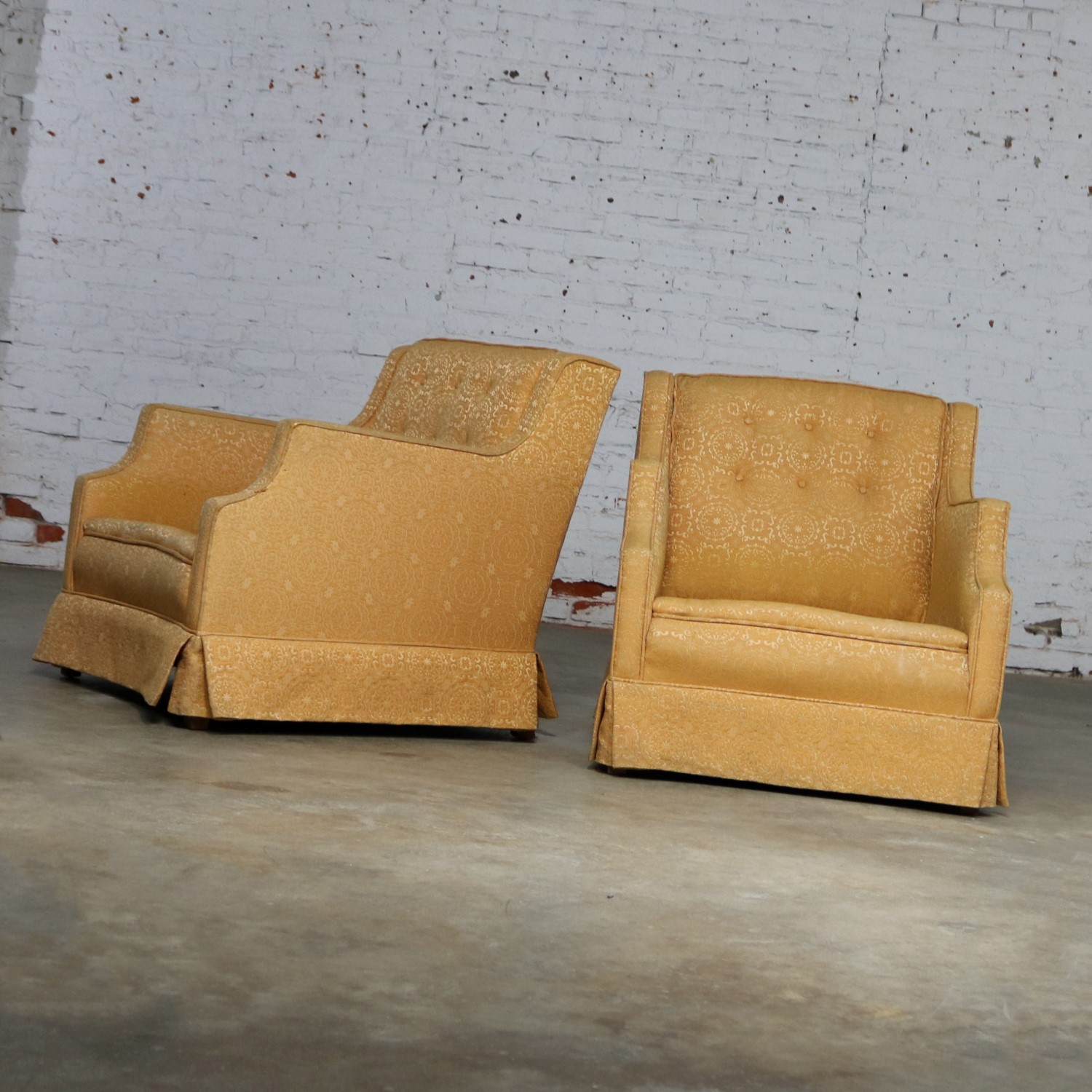 Mid Century Modern Pair Upholstered Club Chairs Frames Only