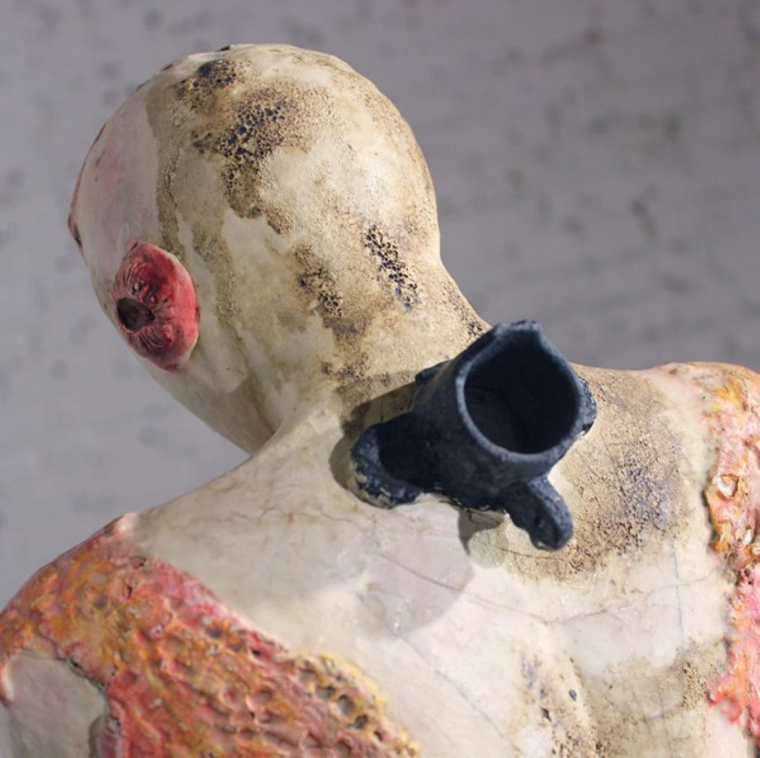Original Ceramic Sculpture of Female Figure Holding Bird