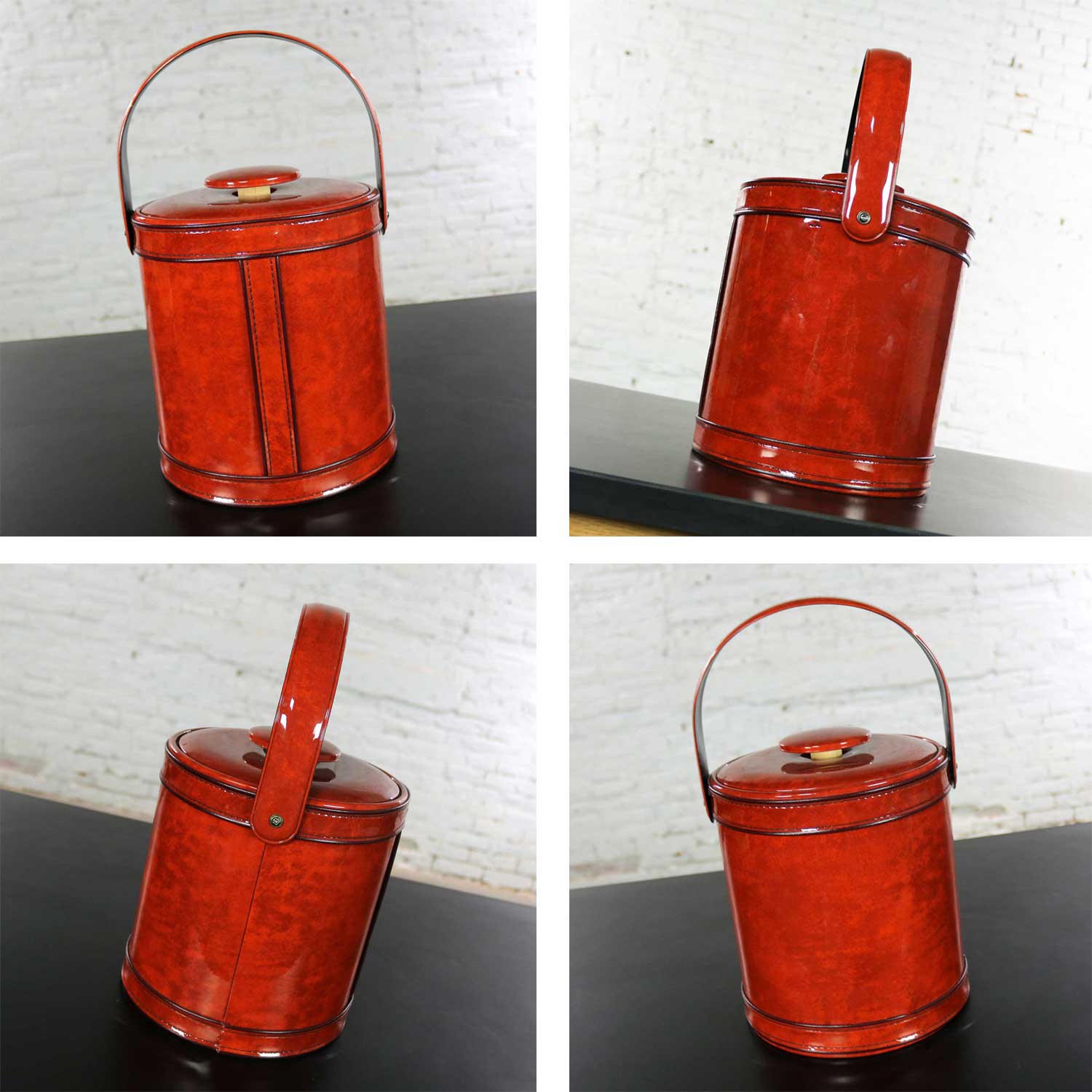 Vintage Ice Buckets Signed George Briard Burnt Orange Vinyl & Tan & Rust Faux Leather Your Choice