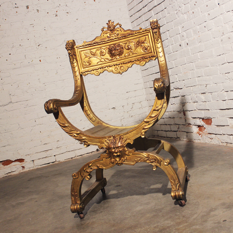 Antique Gilded Savonarola Chair