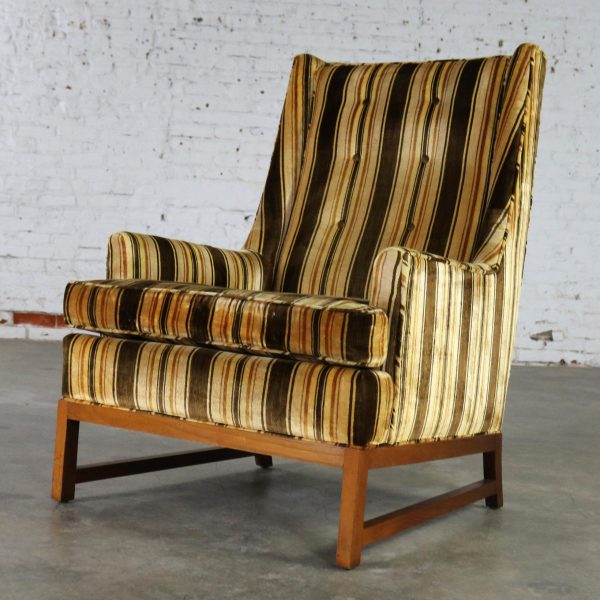 Vintage Lounge Chair After Edward Wormley for Dunbar Larsen Style Stripe Velvet