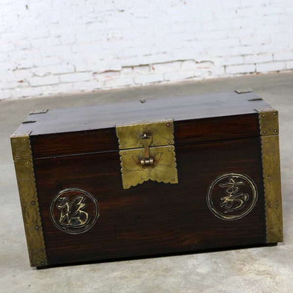 Antique Korean Trunk Chest or Box Circa 1920s with Luck and Longevity Characters