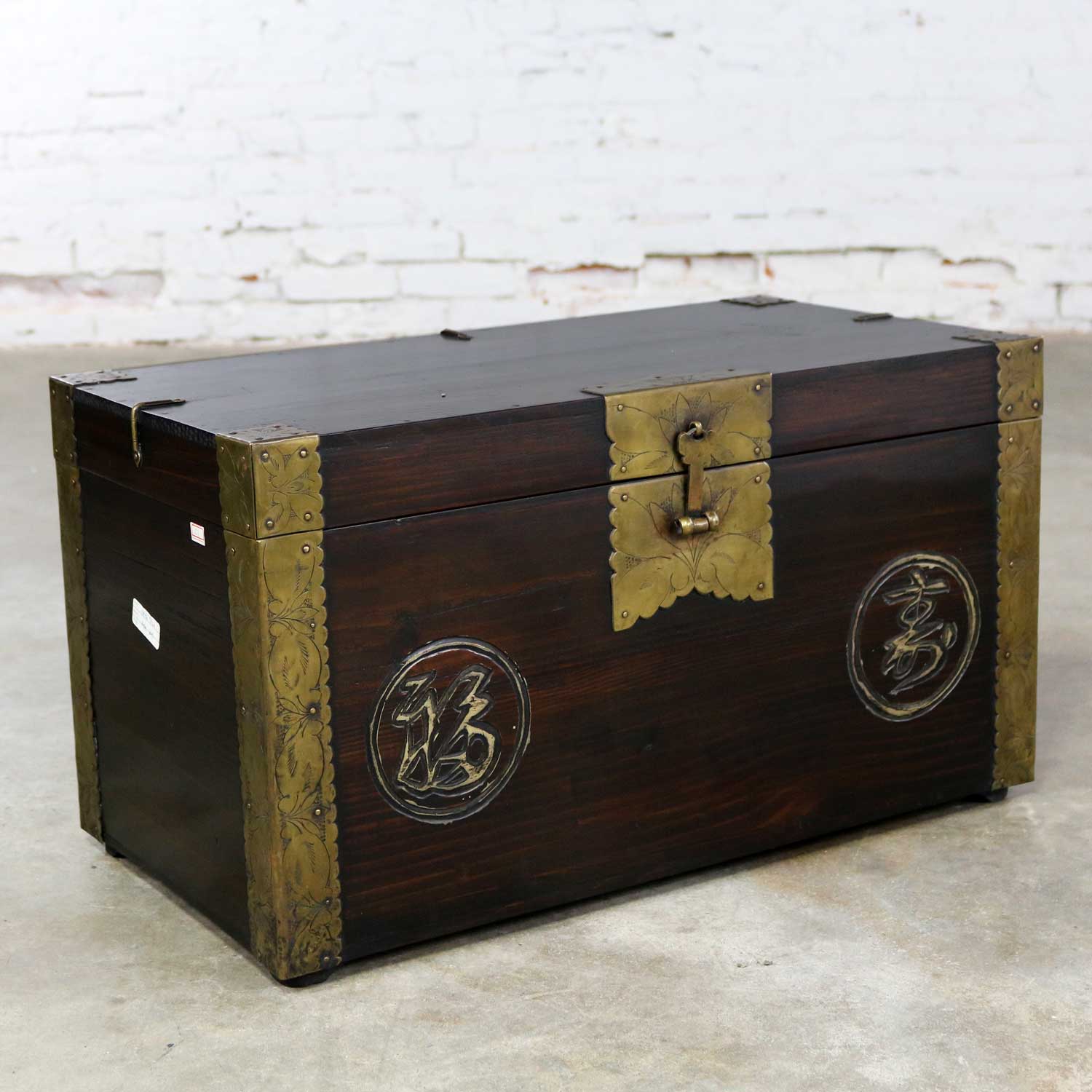 Antique Korean Trunk Chest or Box Circa 1920s with Luck and Longevity Characters