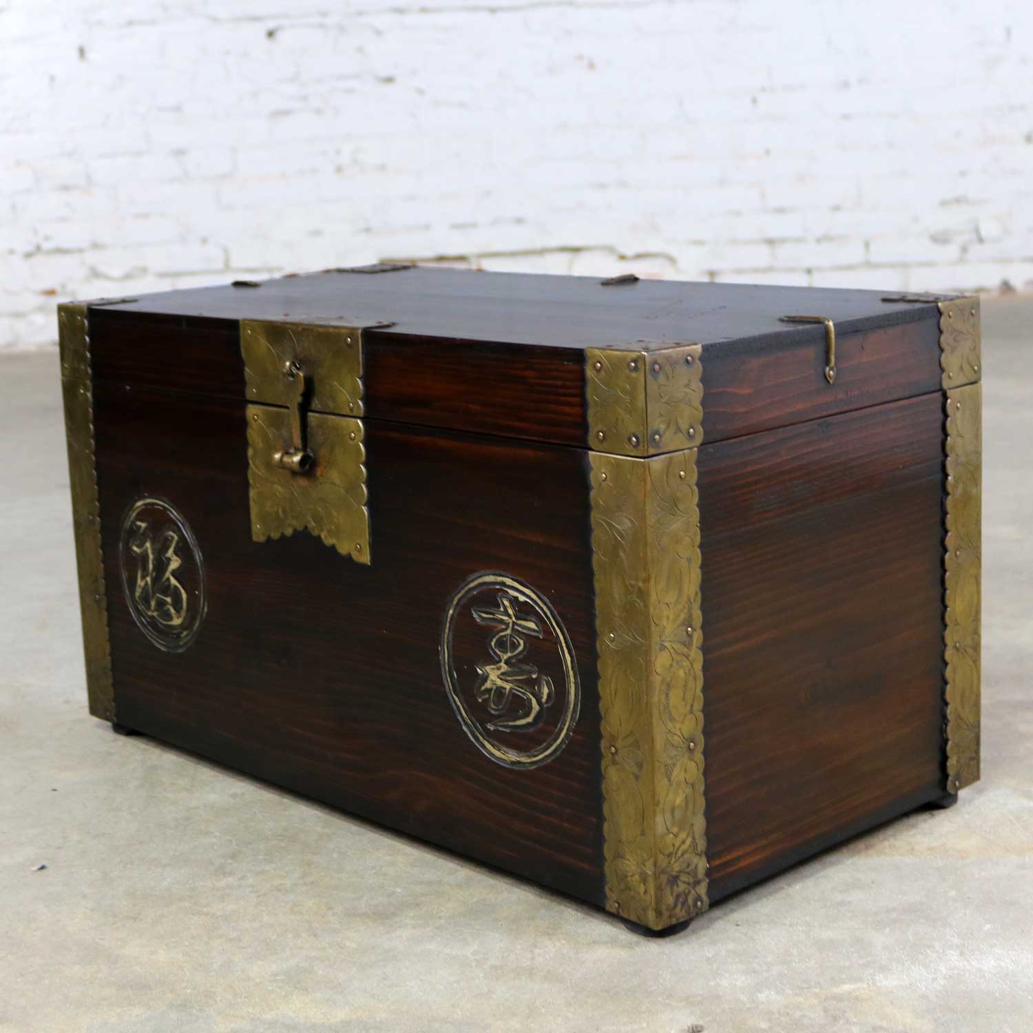 Antique Korean Trunk Chest or Box Circa 1920s with Luck and Longevity Characters