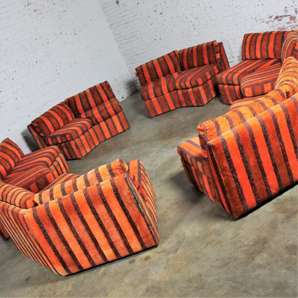 Curved Six Piece Milo Baughman Style Sectional Sofa by Bernhardt Flair Mid Century Mod