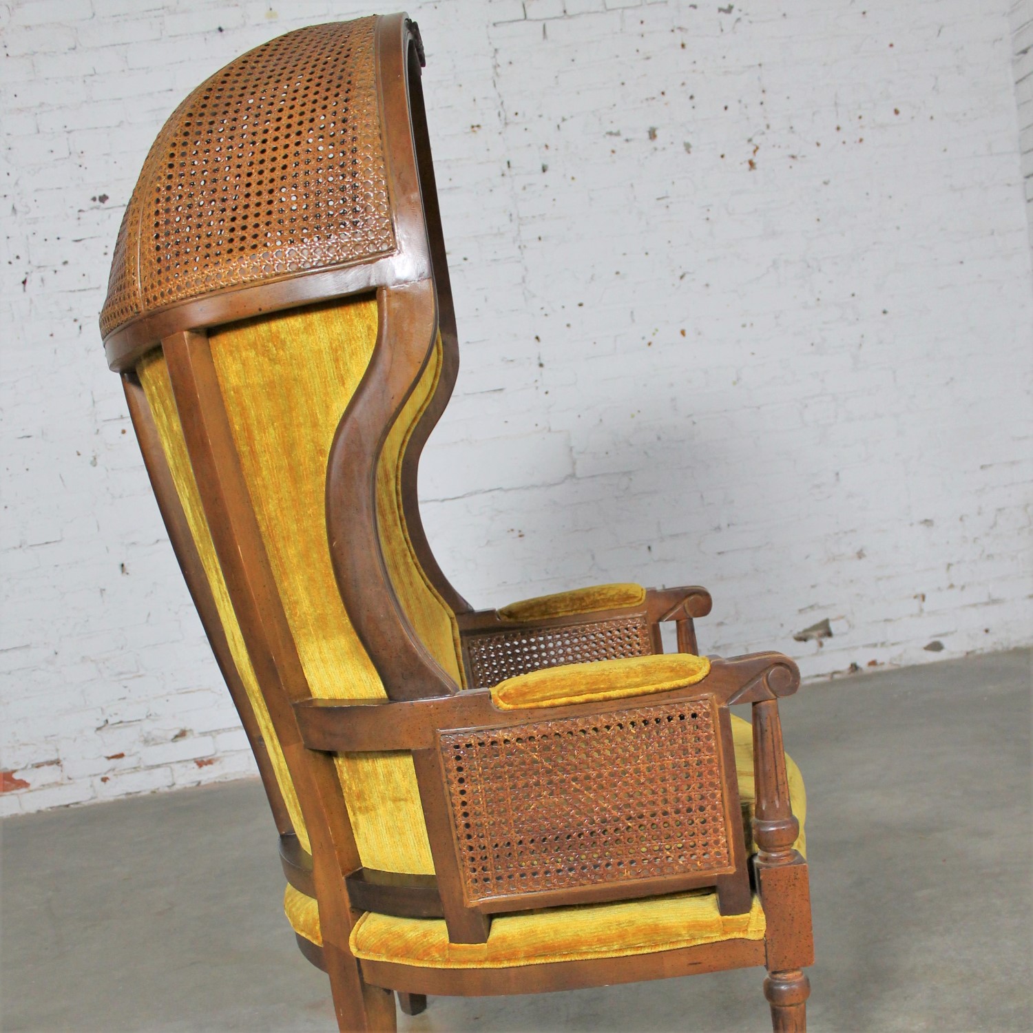 Neoclassical Style Hooded Cane Porter’s Chair Vintage