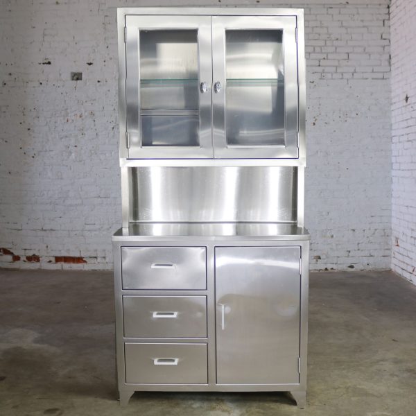 Vintage Stainless Steel Cupboard Industrial Medical Step Back Cabinet-1