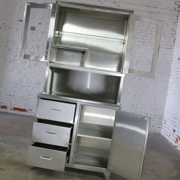 Vintage Stainless Steel Cupboard Industrial Medical Step Back Cabinet-2