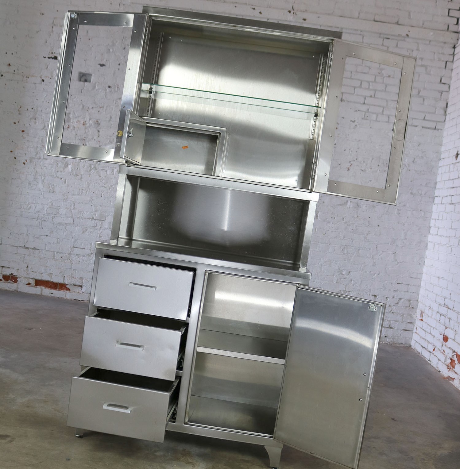 Vintage Stainless Steel Cupboard Industrial Medical Step Back Cabinet-2