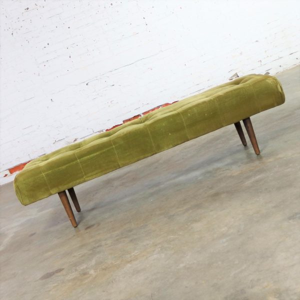 Biscuit Tufted Upholstered Mid Century Hollywood Regency Bench