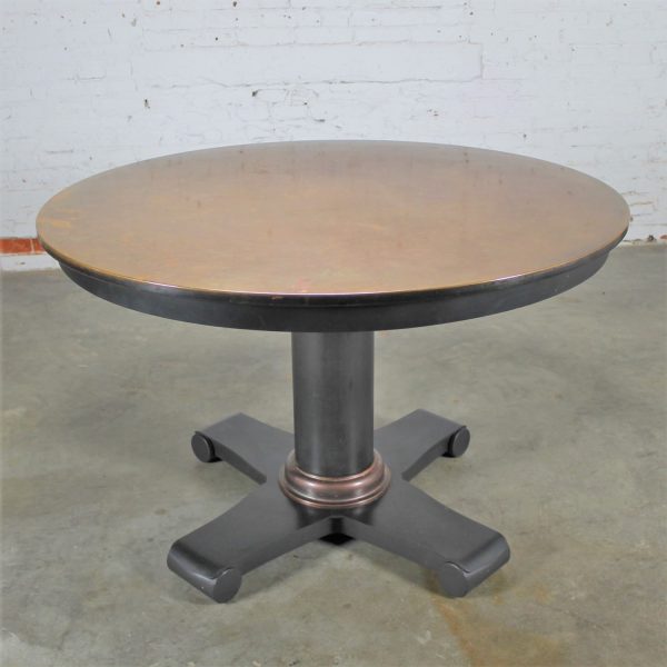 Round Copper Top Dining Table with Steel Pedestal Base